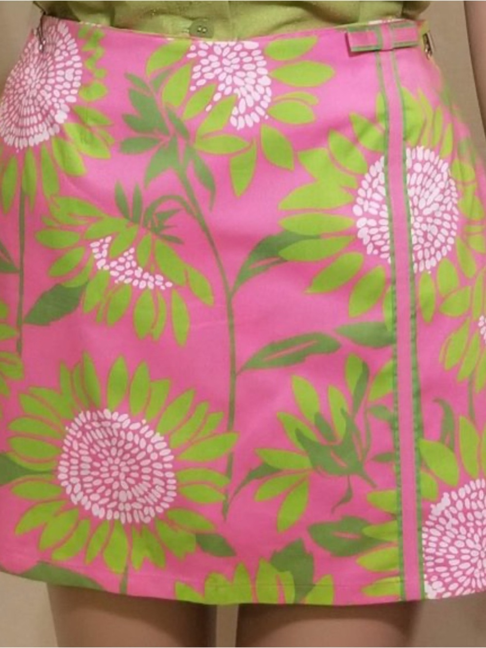 Lilly Pulitzer Pink Mini Skirt with Lime Floral Print